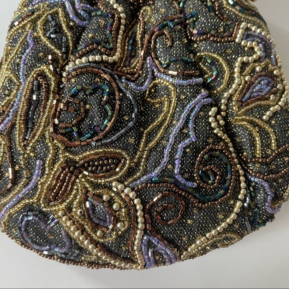 Vintage 1980s Beaded Evening Bag Kisslock Chain Strap Brown Purple Gold EUC - Picture 10 of 12